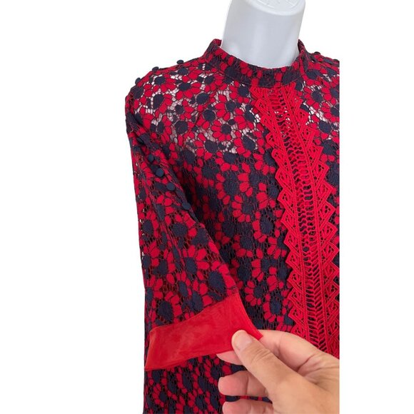 Diandian Didi Mini Tunic Dress Size S Blue and Red FLoral Lace Retro Holiday - Picture 6 of 12